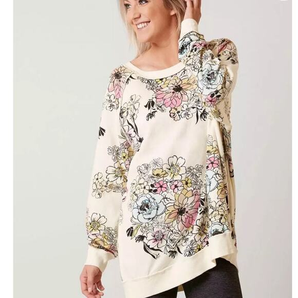 Free People Tops - Free People Go On Floral Pastel Oversized Pullover Sweatshirt Size L